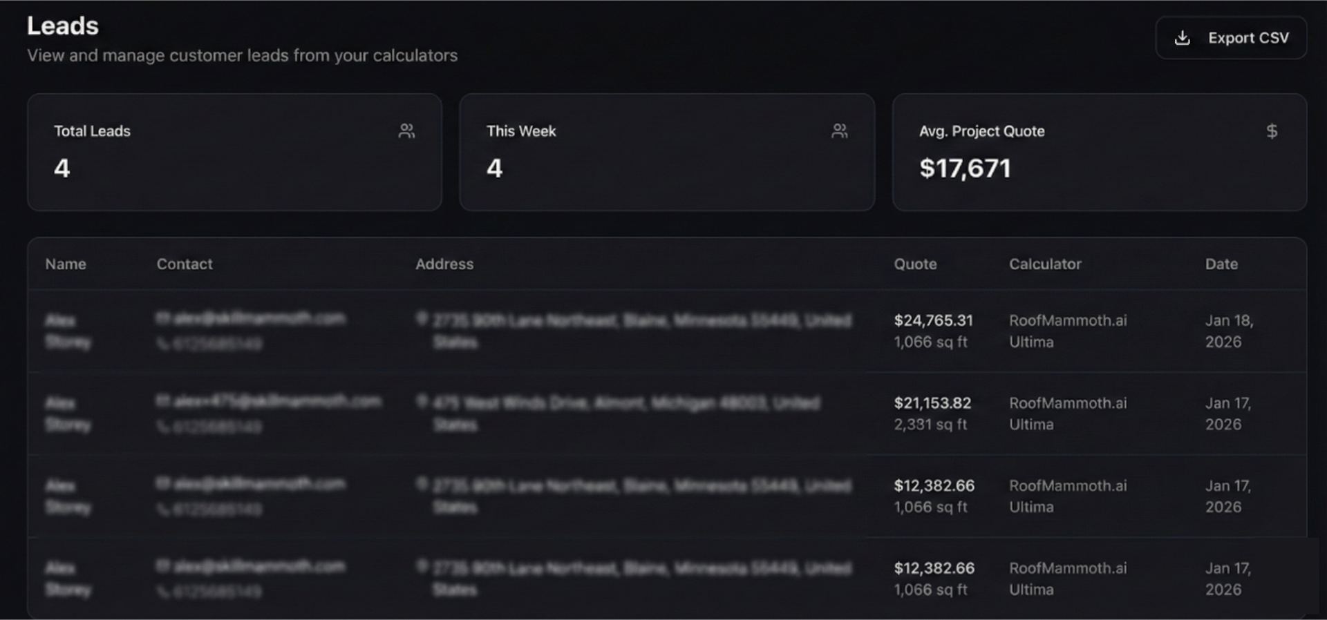 Leads management dashboard